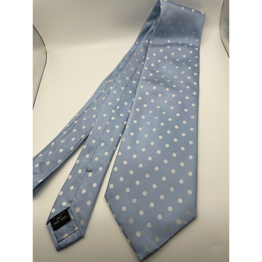 Bernini Beverly Hills Mens Light Blue Silver Polka Dot 100% Silk Hand Made Tie